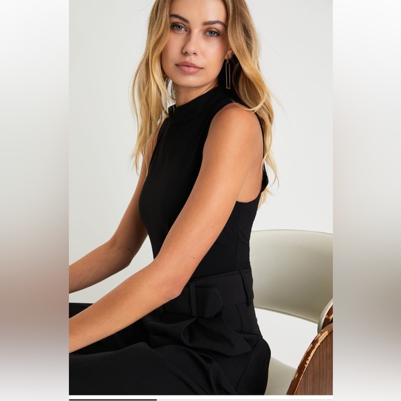 Lulu's Classic Edge Black Sleeveless Belted Wide Leg Jumpsuit - Picture 4 of 8